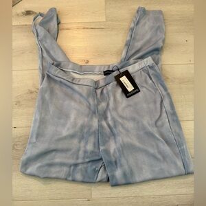 NWT Pretty Little Thing Plus Dusty Blue Tie Dye Rib Split Hem Leggings